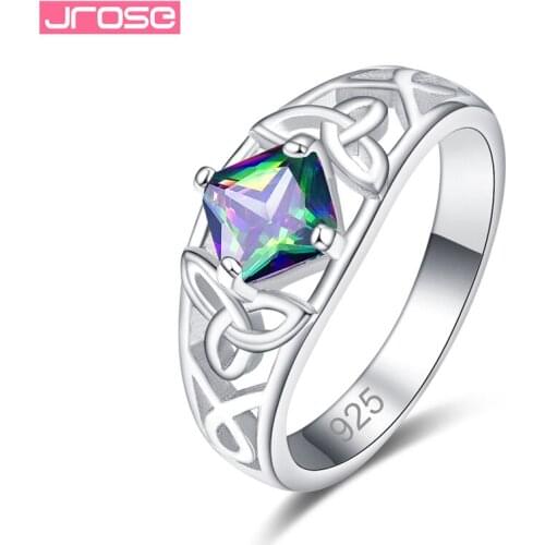 JROSE New Retro Design Round Hollow Geometric Rings for Women Sterling Silver 925 Jewelry Wedding Engagement Size 6 7 8 9 Band