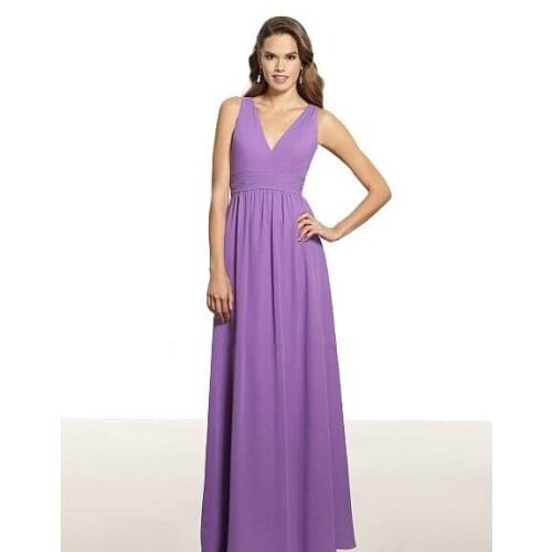 Free shipping 2016 girls' dresses vestidos de fiesta Poly chiffon A-line halter open back natural waist pleated bridesmaid dress