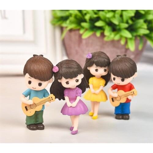 1 Pair Sweet Lovers Couple Figurines Miniature Craft With Guitar Ornament Fairy Garden Decor Home Decoration Accessories