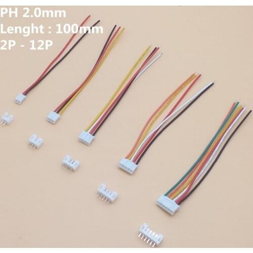 10Sets PH2.0 Mini Micro JST 2.0 PH Male Female Connector 2/3/4/5/6/7/8/9/10-Pin Plug With terminal Wires Cables 100MM 26AWG 10cm