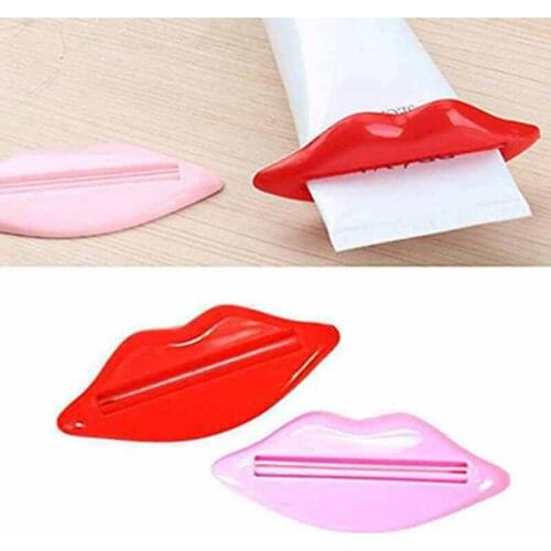 2 Pcs Toothpaste Tube Squeezers Sexy Red&Pink Hot Lip Kiss Daily Bathroom Tube Dispenser Easy Press Squeezing Dispensers Tools