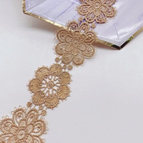 2 Yards Gold Flowers Lace Ribbon DIY Handmade Polyester Lace Trims Garment Accessories 5.2cm Width