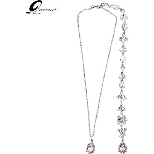 2020 Wedding Backdrop Necklace Bridal Crystal Necklace Back Drop Chain Statement Necklace Fashion Stunning 2-piece Necklace