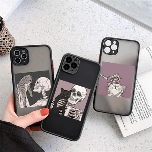 Funny Skeleton Cat Case For iPhone 11 12 Pro XS Max 7 8 Plus X XR 12 Mini SE2020 Clear Matte Bumper Camera Protection Back Cover