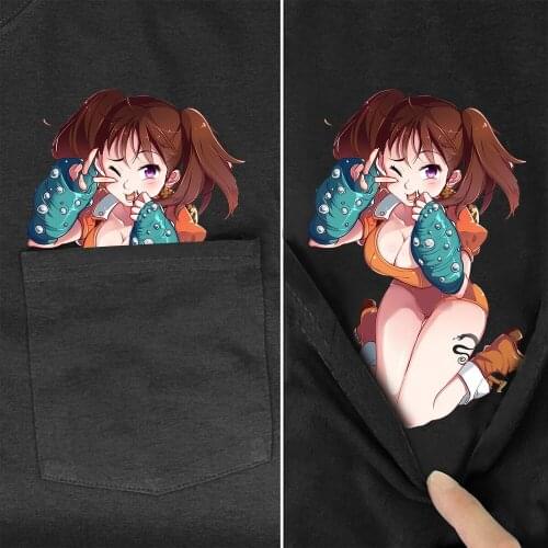CLOOCL Black Cotton T-Shirts Pocket The Seven Deadly Sins 3D Printed T-shirt for Women Sexy Diane Funny Casual Cotton T-Shirts