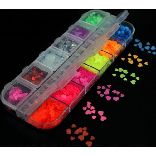 Fluorescence Nail Art Glitter Heart Love Shape Flakes Summer Colorful Sequins Decoration Gel Manicure Nails Art Accessories