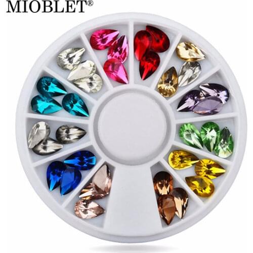 Hot Sale 36pcs/set Glitter Drop Water Nail Art Decoration Rhinestones Wheel 5X8mm 3D Design Charm Nail Tips Gem Stones Accessory