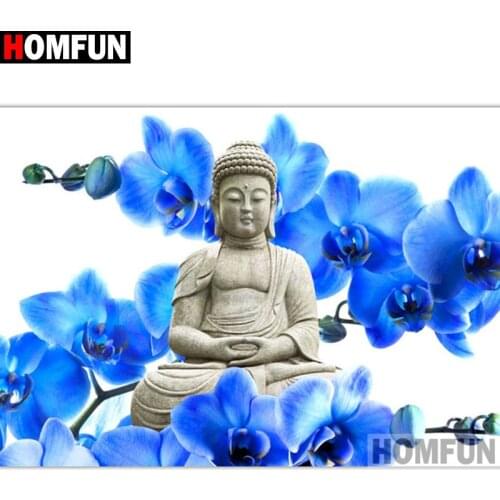 HOMFUN 5D DIY Diamond Embroidery Full Display"Religious Buddha Orchid"Diamond Painting Square/Round Rhinestones Decor Art A27589