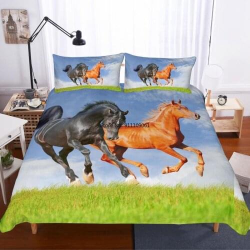 3d Wild Horse King Size Bedding Set Animal Print Duvet Cover with Pillowcase 2/3pcs Set King Bed Set Bedclothes Home Textiles