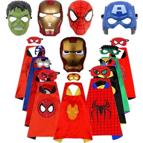Child Superhero Spiderman/Hulk/Iron Man/Captain America Cloak/Mask Cosplay Costume Boy Girl Halloween Avengers Mask Party Gift