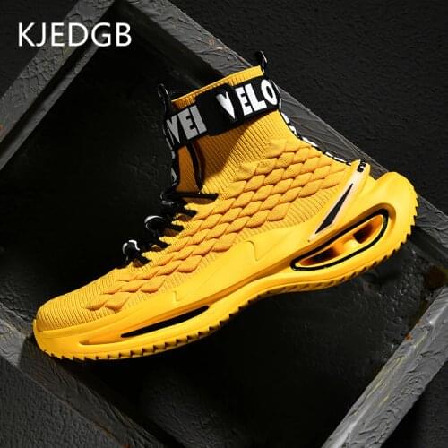 KJEDGB Autumn High-top Chunky Sneakers Men Shoes Brand New Street Fashion Lightweight Casual Shoes for Men Yellow Gym Footwear