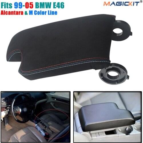 MagicKit BLK Alcantara Console Lid Armrest Cover for BMW E46 99-05 M3 M Tech Sport Stripe