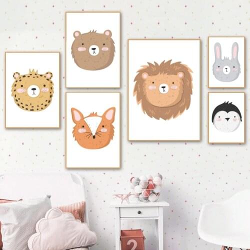 Lion Tiger Bear Rabbit Fox Penguin Leopard Wall Art Canvas Painting Nordic Posters And Prints Wall Pictures Baby Kids Room Decor