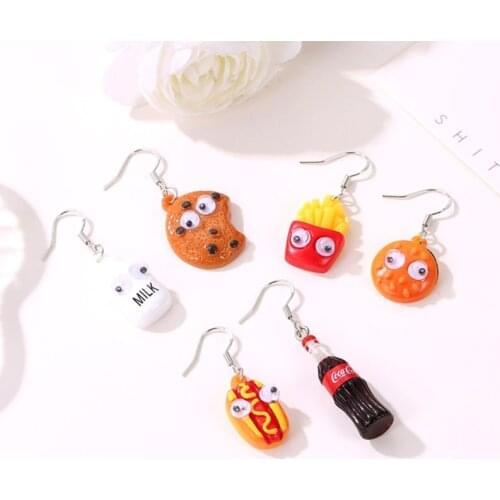 Cute Milk Biscuit Coke Burger Drop Earrings for Women Resin Food Fun Fashion Snacks Eyes Jewelry Student Girls Birthday Gifts