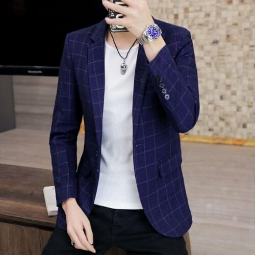 2021 Mens Fashion Casual Plaid blazer Spring New Youth Slim Fit One-Button blazer
