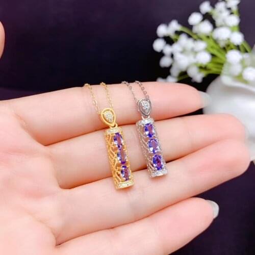 2020 newest natural tansanite necklace for beautiful women jewelry natural tanzanite real 925 silver gold plated birtyday gift