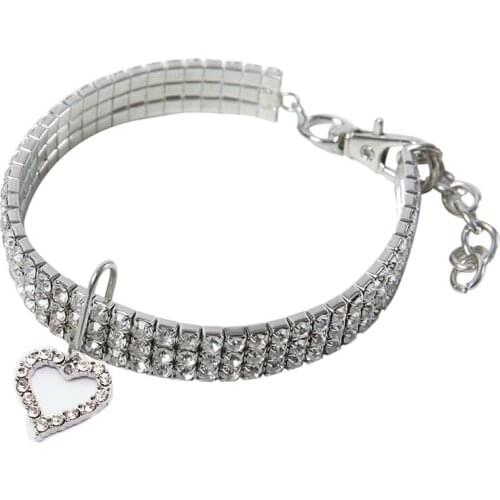 Pets jewelry SLV Rhinestone Elastic Dog Heart Chocker Collar Necklace Pet Chain Cat Necklace Pets Ornament Accessories