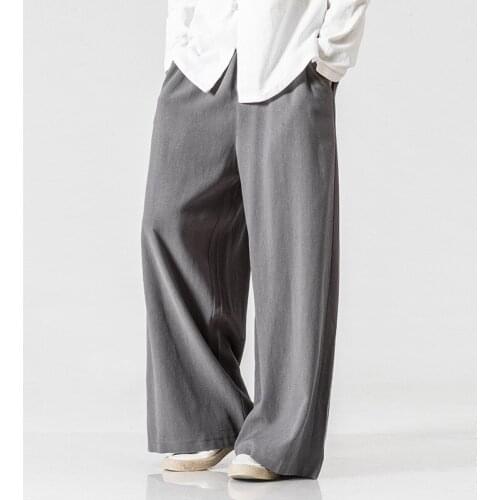 Wide-leg Hakama Plus Size Harajuku Casual Pants 2021 Chinese Style Mens Loose Cotton Linen Pants Retro 5xl Men Clothing