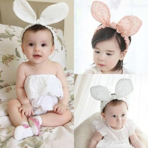 Wallarenear Solid Kids Girls Baby Toddler Cartoon rabbit Ears Elastic Cotton Headband Hair Band Headwear