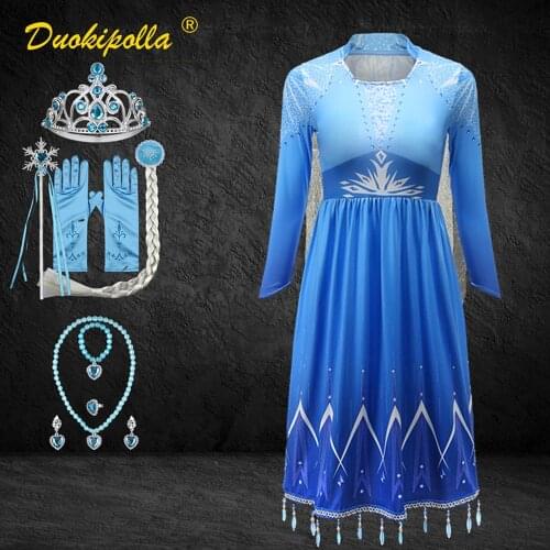 Christmas Girls Elsa Dress Snow Queen 2 Elza Carnival Costume Childrens Party Blue Beading Dresses First Communion Gowns Infant