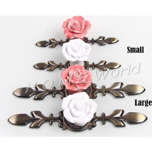 Pink/White Rose Ceramic Alloy Base Door Handles Kitchen Cupboard Closet Drawer Cabinet Knobs Furniture Accessories