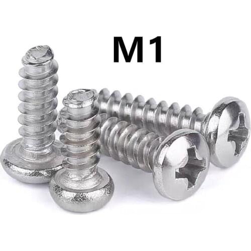 200PCS M1x3/4/5/6/8mm PB 304 Stainless steel Cross Round Head Flat Tail Self-tapping Screw