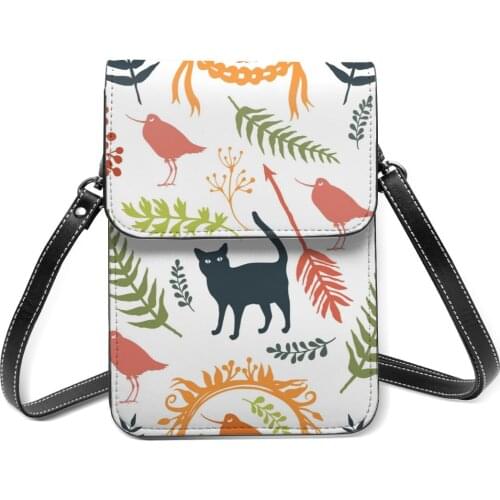 Women Crossbody Bags Mini Phone Bag Birds Cats Flowers Twigs Small Female Shoulder Bags Ladies Messenger Bag