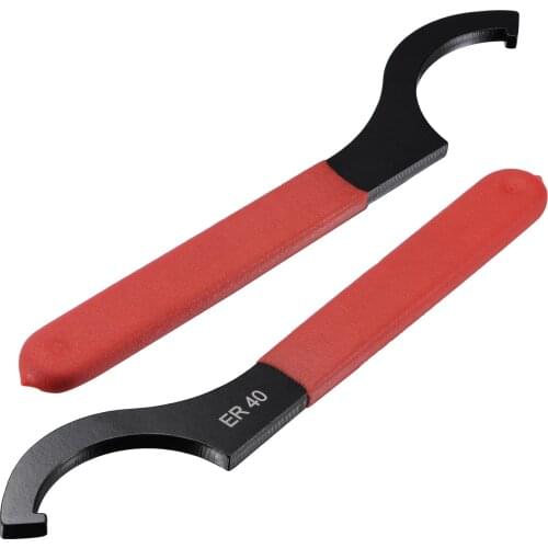 Uxcell C Hook Spanner Wrench for Lathe Clamping ER40 Collet Chuck Nut with Red Non-slip Handle 2pcs