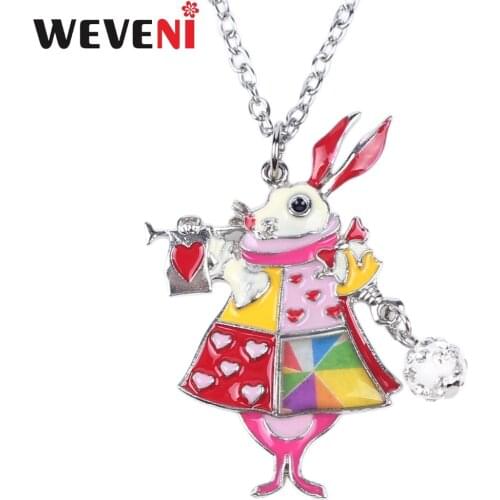 WEVENI Statement Alloy Enamel Rabbit Hare Necklace Pendants Chain Cartoon Wild Animal Fairy Tale Jewelry For Women Girl Kid Gift