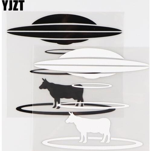 YJZT 12.5X11CM Mysterious Space UFO Alien Take Away Cattle Car Sticker Vinyl Decal Black / Silver 10A-0372