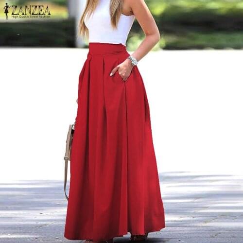 2021 Summer Skirts ZANZEA Elegant Women High Waist Long Skirts Casual Solid Pleated Maxi Skirt Work OL Skirt Jupe Faldas Saia