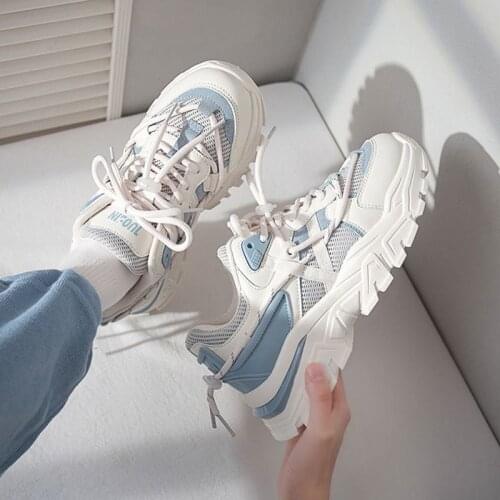Womens Chunky Sneakers 2021 Fashion Women Platform Shoes Lace Up Breathable Air Vulcanize Shoes Women Trainers Dad Shoes