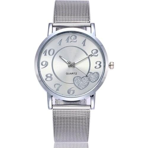 2019 Hot Women Silver & Gold Love Heart Dial Wristwatches Fashion Luxury Womens Steel relogio Quartz Watches Relogio Feminino