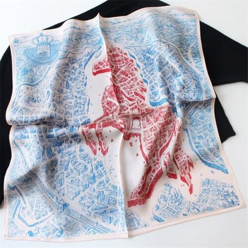 POBING 100% Pure Silk Scarf For Ladies Horse Melt Print Square Scarves Small Head Handkerchief Wholesale Hijab Wraps 53x53CM