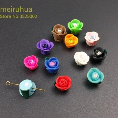 10pcs/lot 12mm mix rose Handmade Soft Polymer Clay Daisyr for DIY necklace bracelet hair ornament Jewelry Making ring set