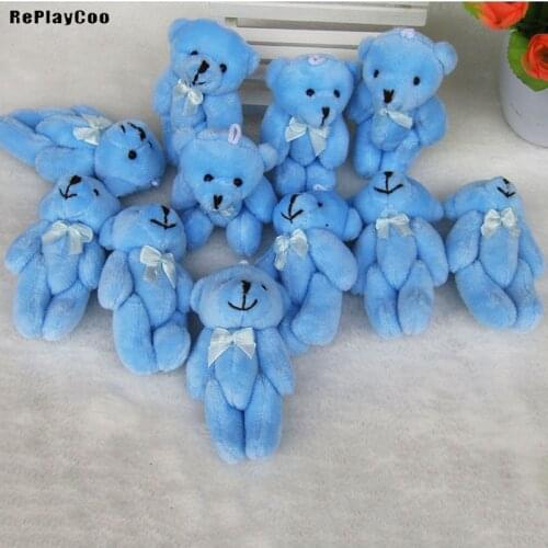100PCS/LOT Mini Teddy Bear Stuffed Plush Toys 8cm Small Bear Stuffed Toys blue pelucia Pendant Kids Birthday Gift HMR043
