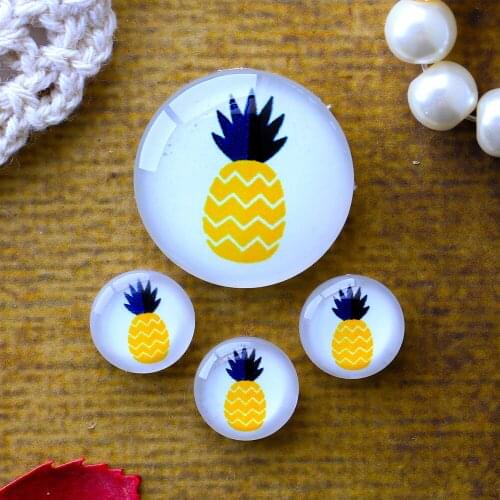 12mm 25mm 20mm Beautiful Photo Glass Cabochons Round Cameo Set Handmade Pineapple Fruit Kindly
