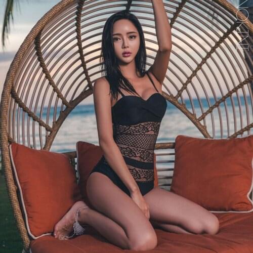 2019 One Piece Swimsuit Push Up Swimwear Women Monokini Thong Black Lace Sexy Swimwear Beachwear Brazilian Bathing Suit