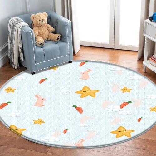 2021Simple Star Rabbit Cute Pattern Non-Slip Children Flannel Round Carpet Baby Carpet Baby Play Mat Children Comfortable Carpet