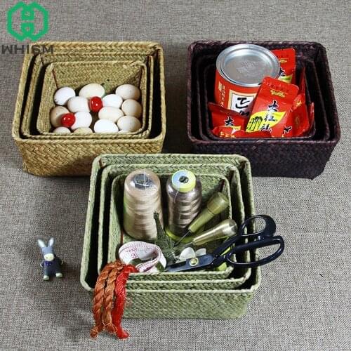 3 Sizes Basket for Organizing Laundry Basket Clothes Organizer Straw Woven Toy Container Storage Bins Basket Desktop Storage Box