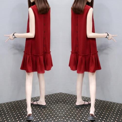 3539 2018 Maternity suit new vest medium length chiffon maternity dress pleated