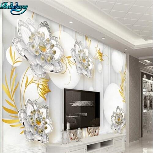 Beibehang 3d glass pearl diamonds flower European style three - dimensional background wall custom living room wallpaper