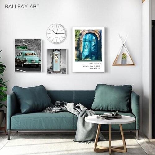 BALLEAY ART Canvas Painting Blue Modern Car Poster and Prints Wall Art Canvas Pcitures For Living Room Home Wall Art Paintings