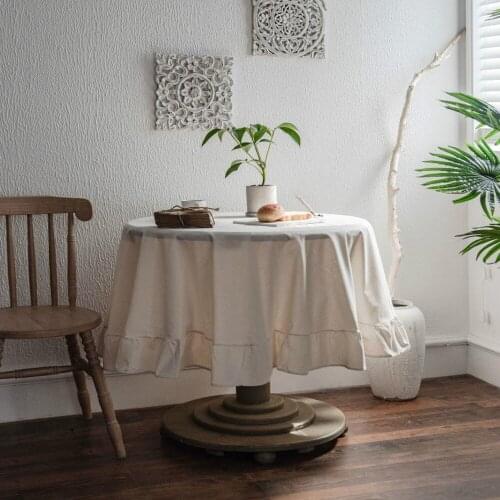 White Ruffled Round Cotton Tablecloth Nordic Ins Home Tablecloth Decoration Furniture Dust Cover T Tablecloth Cover Towel