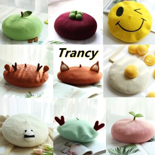 Green apple beret autumn and winter 2021 new Korean fruit pumpkin hat cute soft sister little leaf painter hat woolen beret