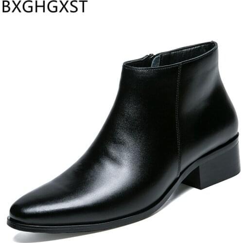 Ankle boots mens high heel boots Coiffeur winter formal shoes mens dress boots italian brand black men shoes genuine leather