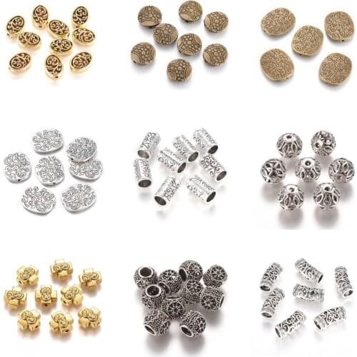 10Pcs Tibetan Style Alloy Beads Antique Silver Gold Color Vintage Spacer Beads For Necklace Brecelet DIY Jewelry Findings Making