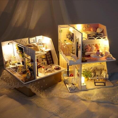 Kids Toys Diy Dollhouse Assemble Wooden Miniatures Doll House Furniture Miniature Dollhouse Puzzle Educational Toys For Children