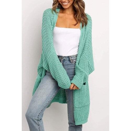 Women pink cardigan Solid Cardigan Open Stitch Full Sleeve v-neck long cardigan women green sweater with pocket England Style