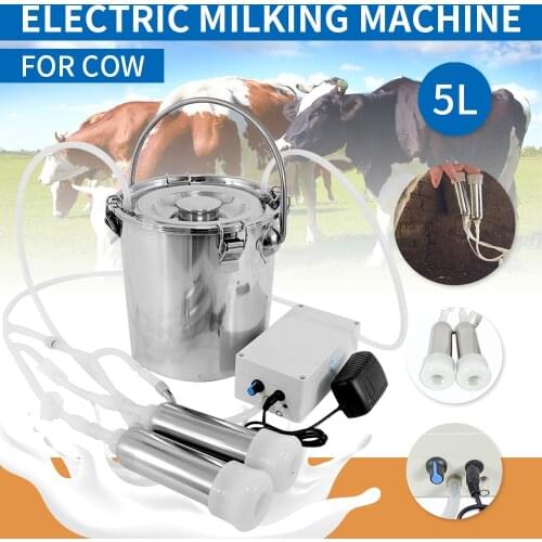 5L Double Head Cow Electric Milking Machine Stainless Steel Bucket Suction Milker Household Milking Machine US EU Stock